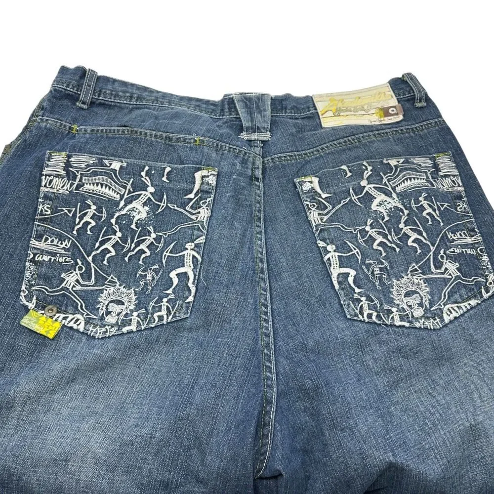 AKADEMIKS Vintage Jean Shorts Embroidered Skater Hip Hop Jorts‎ Baggy Sz 40